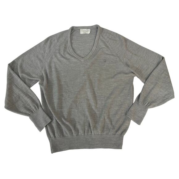 Christian Dior size Medium Sweater Gray Vintage Orlon Acrylic V Neck Pull Over - Picture 1 of 5